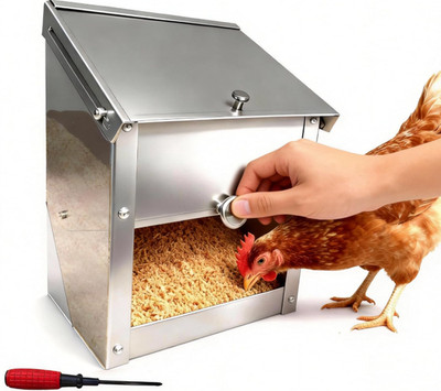 Automatic Chicken Feeder 8-20Lbs Stainless Steel Poultry Chicken Feeder with Lid