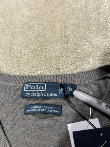 Polo Ralph Lauren Pullover Herren XL grau V-Ausschnitt Pima Baumwolle Pulli Classic Logo - Bild 5 von 12