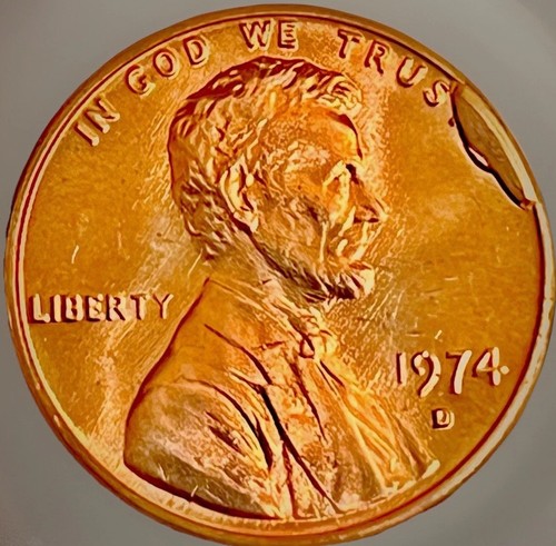 1974 - D Lincoln Cent Cud Error - Stempelglanz rot