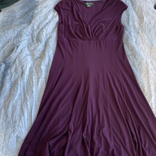 LAUREN RALPH LAUREN Dress 14 Surplice Fit and Flare Cap Sleeve Stretch Purple