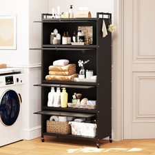 Kitchen Storage Cabinet with Wheels-Black 5-Tier