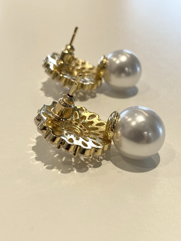 Orecchini Romantici con Perla Bianca Regalo Matrimonio Nuziale - Immagine 2 di 4