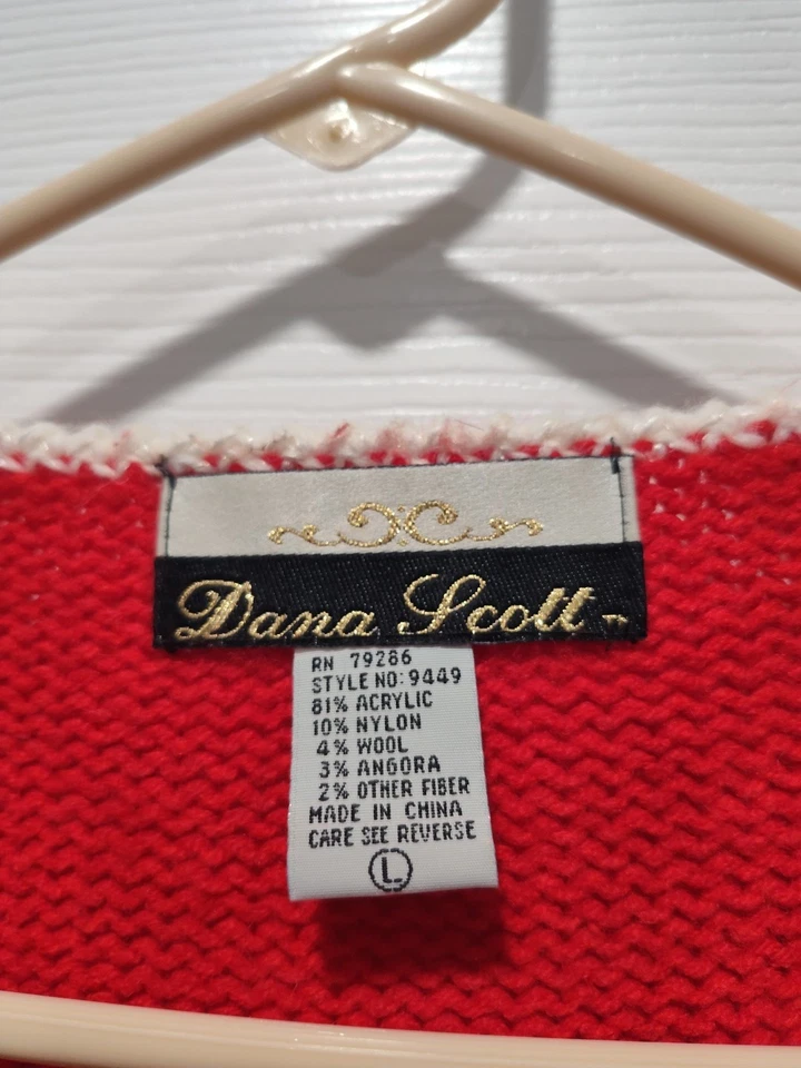 Suéter Vintage Dana Scott Mujer Grande Rojo Dorado Pullover Envolvente Cuello en V Vacaciones Foto 4 de 4