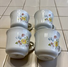Vintage Corelle Corning Spring Meadow Coffee Tea Cup Mugs Set of 4 Floral
