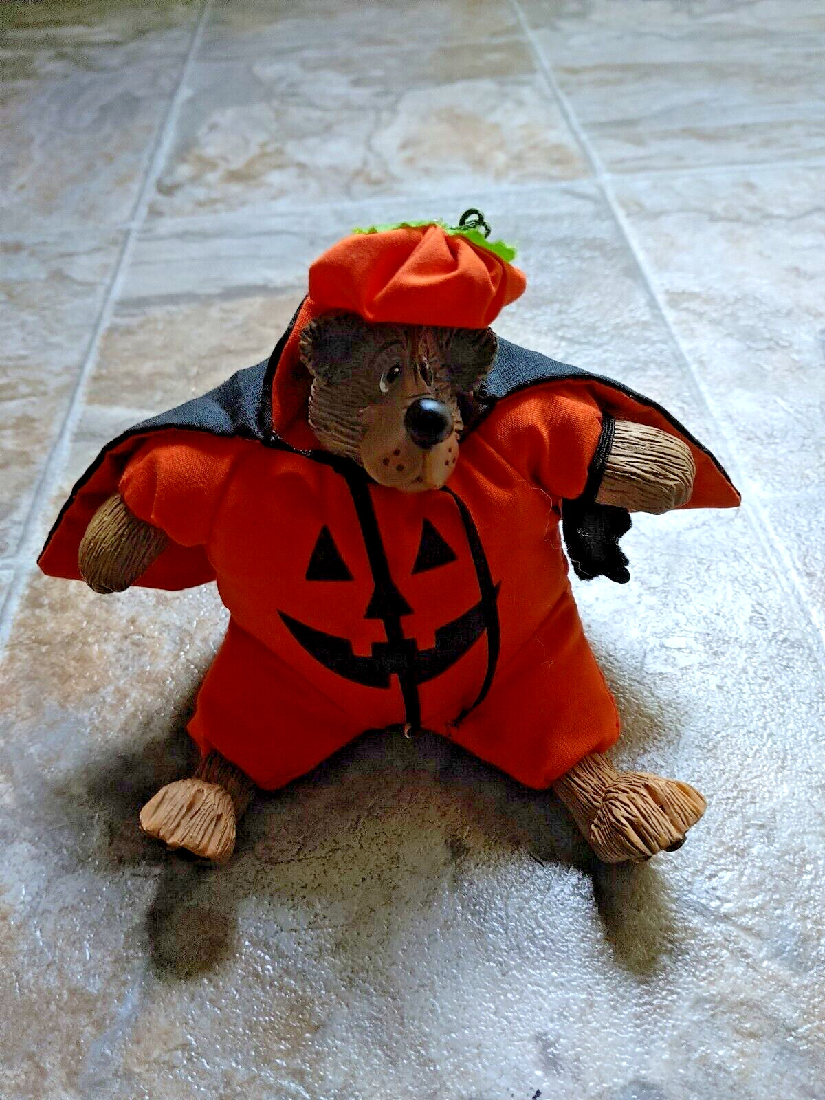 Russ 5" Bumpkin Pumpkin Stuffed Resin Bear w/ Cape Halloween Bear Decoration