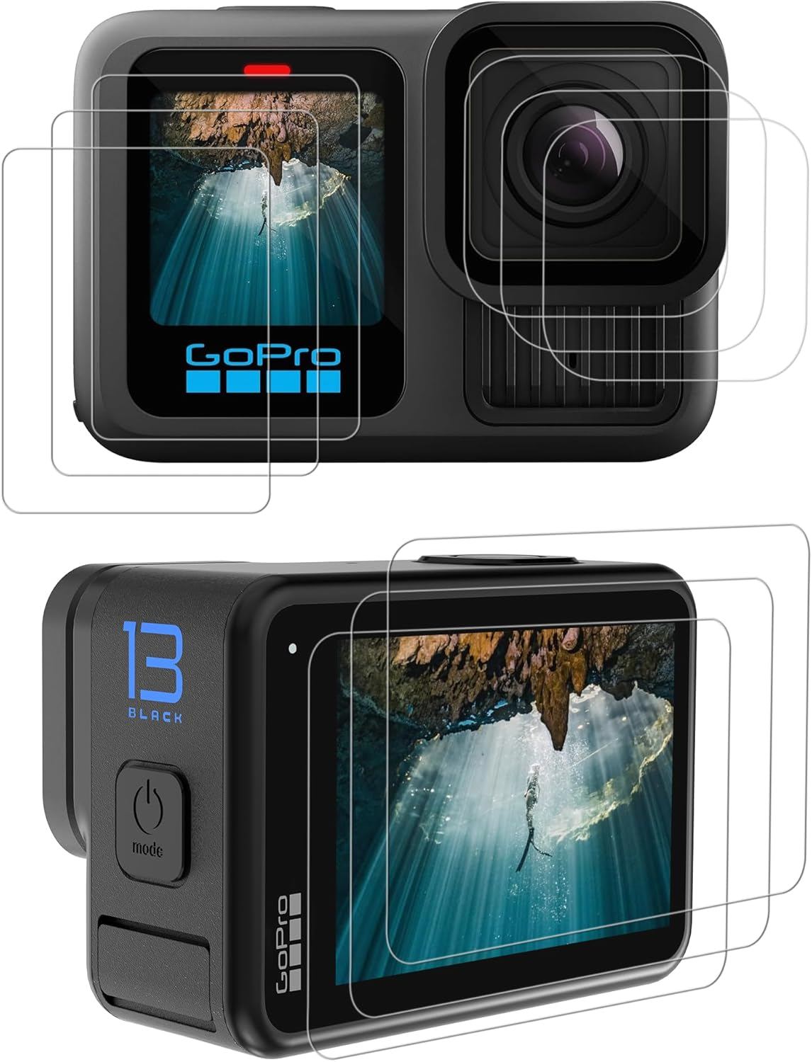 GoPro HERO 13 Black Screen Protector 3-Pack Ultra Clear Tempered Glass with 9pc Kit  -image