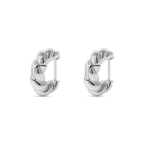 925 Sterling Silver/14K Gold Plated Brass Twisted Croissant Hoop Earrings - Picture 5 of 6
