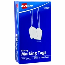 Avery 12204 Strung Marking Tags, 1-3/4 x 1-3/32", White, Box of 1000