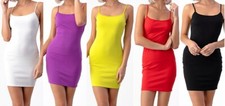 New Women's Solid Bodycon Mini Spaghetti Strap Dress 1858
