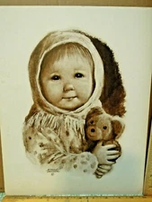 Den-431 Dianne DENGEL print from original "GIRL WITH TEDDY BEAR"  14" X 11"