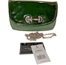 Nwt My Flat In London Dark Green Nylon/patent Leather Silver Horse Bit Purse