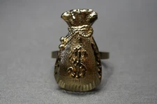 10K Solid Yellow Gold Diamond Cut Money Bag Dollar Sign Ring. Men Women Size 7