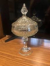 Candy Dish Diamond Cut Glass Crystal Indiana Glass Company Vintage Large    m