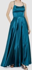  239 Betsy  Adam Women's Blue Satin Empire Waist Evening Gown Dress Size 12
