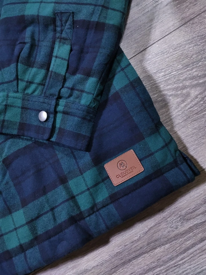 Cloudveil Hombres X-Grande Camisa Chaqueta Acolchada Franela Verde Cuadros Manga Larga Foto 2 de 4