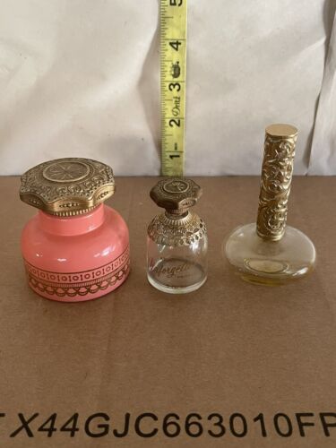 Lot of 3 Vintage Perfume Bottles Art Glass Fancy Tall Gold Details - Picture 1 of 4