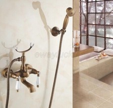 Antique Brass Wall Mounted Clawfoot Bath Tub Faucet w/ Handheld Shower wtf157