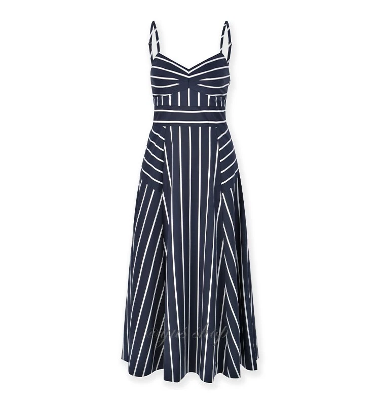 Vestido a Rayas VERONICA BEARD BRYNE Algodón Calce Ajustado Cintura Alta Camisola Foto 2 de 4