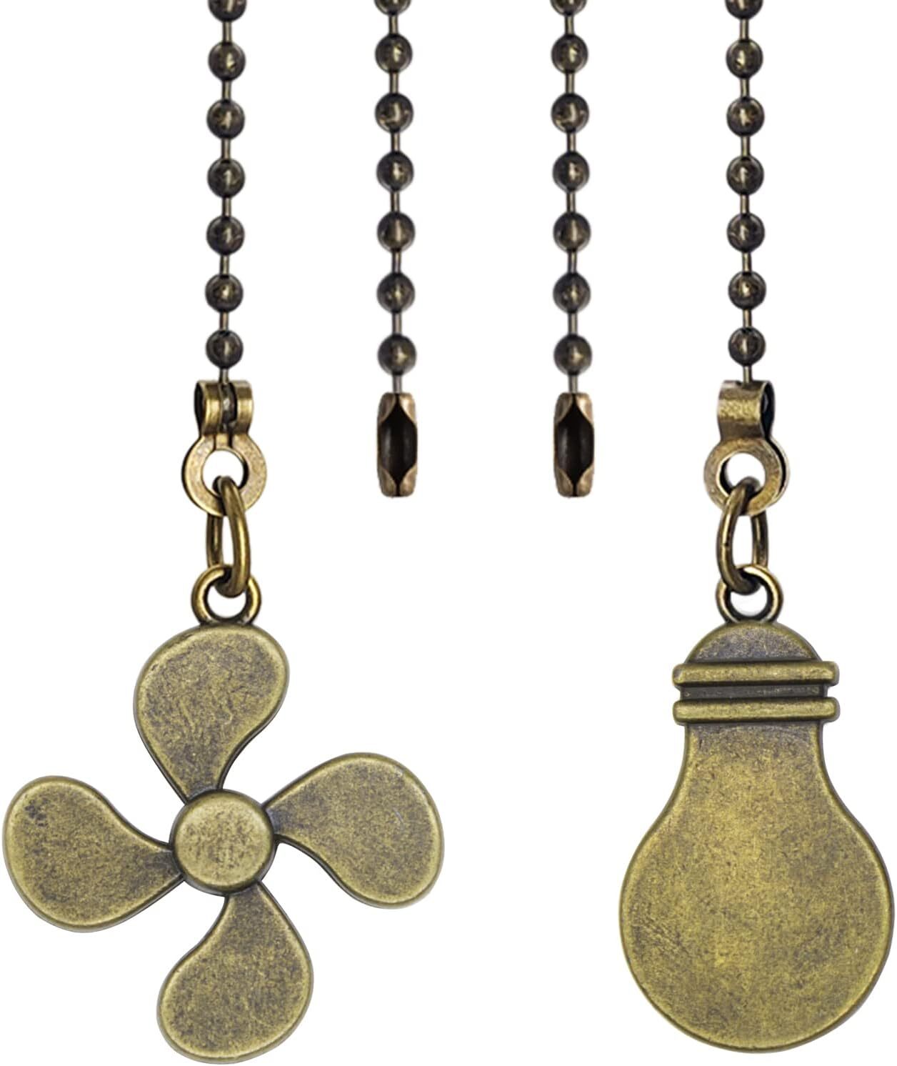 Antique Brass Ceiling Fan Pull Chain Set with Light Bulb & Pattern Extension  -image