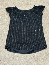 Express Womens Shirt Size Small Black Gold Sparkle Stretch Lightweight Flowy