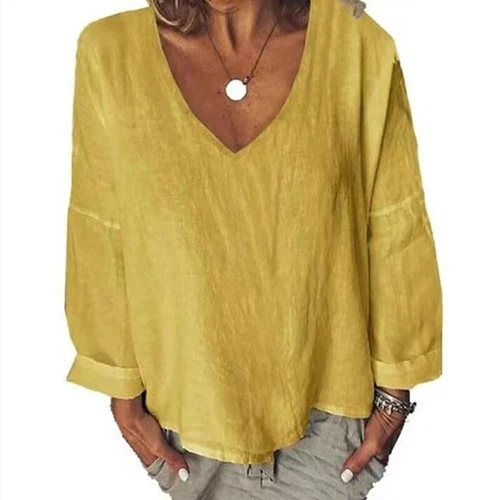 Tees Blouse Pullover T-Shirt Tunic Tops Cotton Linen Baggy Women Long Sleeve - Picture 8 of 17