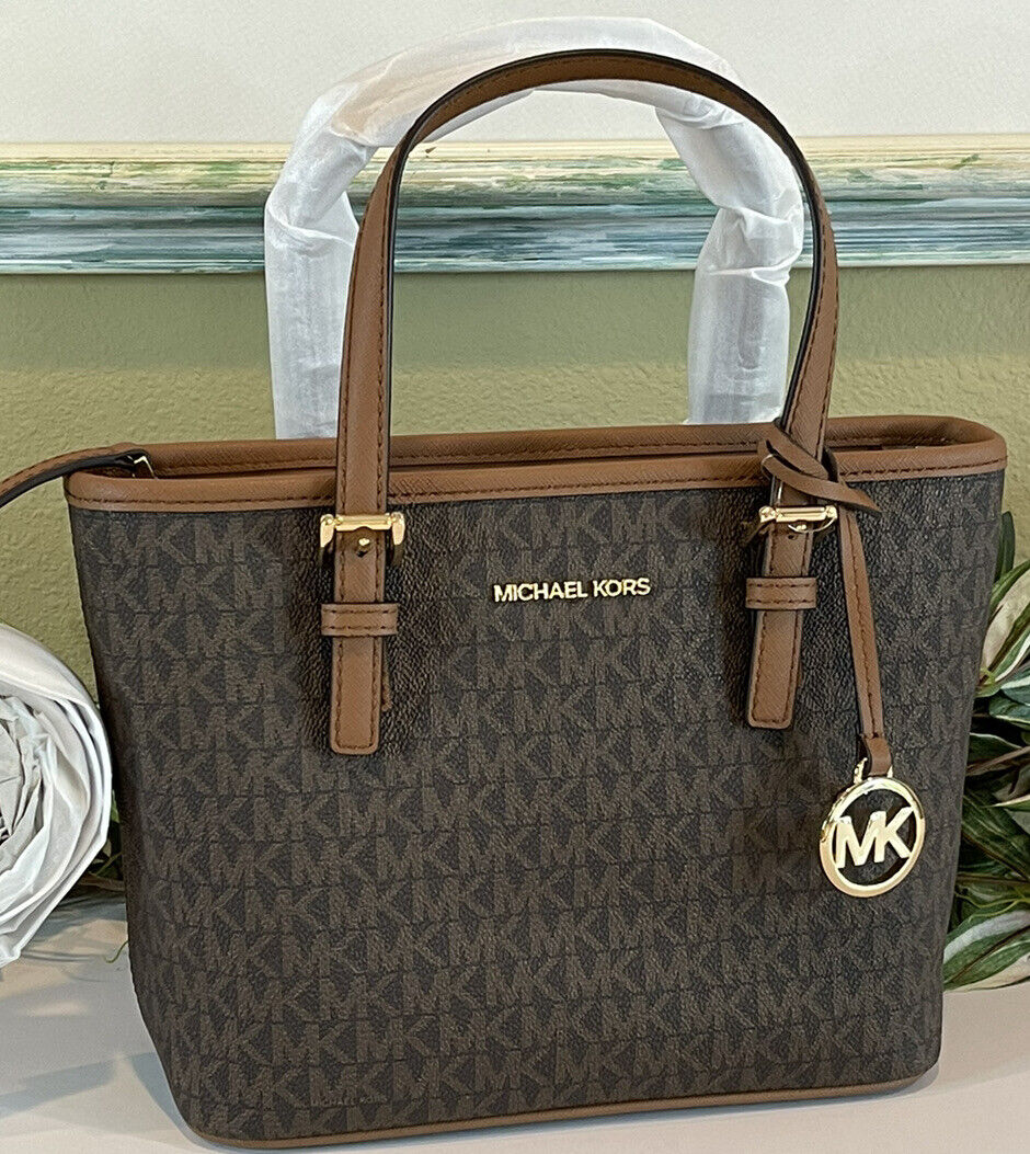 MICHAEL KORS JET SET TRAVEL XS ZIP CROSSBODY TOTE BAG MK SIGNATURE LOGO | eBay