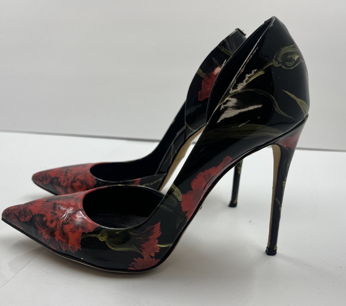 Dolce Gabbana Floral Print Patent Leather Half d'Orsay Pointy