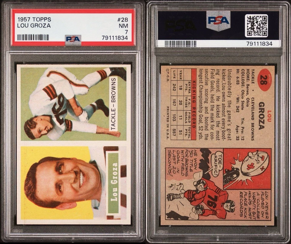 1957 Topps Browns Lou Groza #28 PSA 7 NM - Image 3 of 3