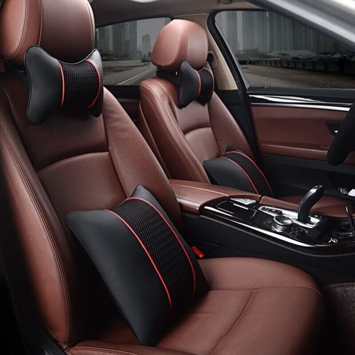 Car Seat Headrest Pad Leather Knitted Pillow Auto Head Neck Rest Support Cushion - Bild 13 von 18