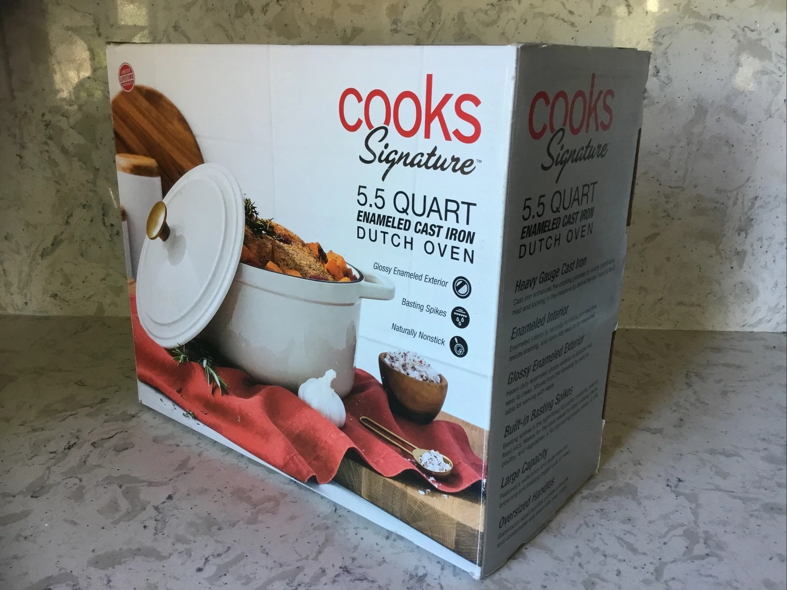 Cooks Signature Enameled Cast IRON 5.5 Quart Dutch Oven Pan Stovetop WHITE - NEW