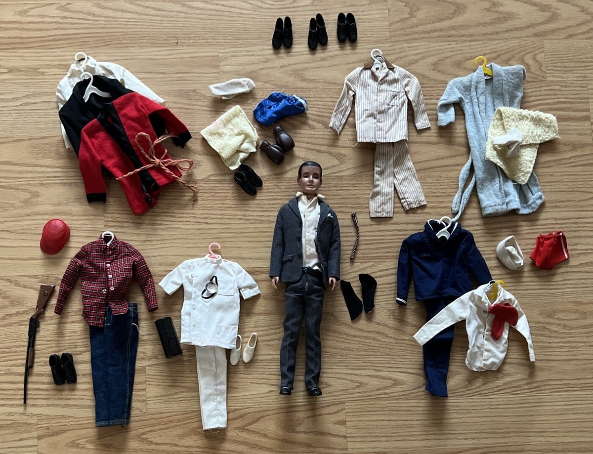 Vintage #750 Ken Doll 1961 'Flocked Hair Brunette With Outfits And