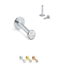 Anillo nariz Labret oro blanco, amarillo, rosa 14K Monroe push pin bisel 20G 18G 16G