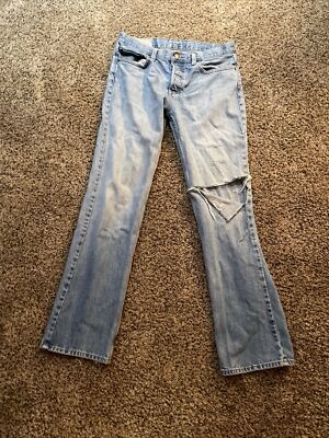 Mens Hollister jeans 32x32 light blue Distressed Button FlyTraditional Fit Jeans