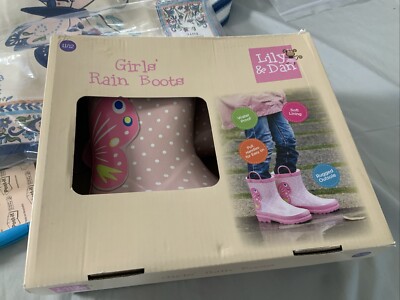 NEW Rain Boots Girls Size 11 - 12 Lily And Dan  L&D  Pink Butterflies