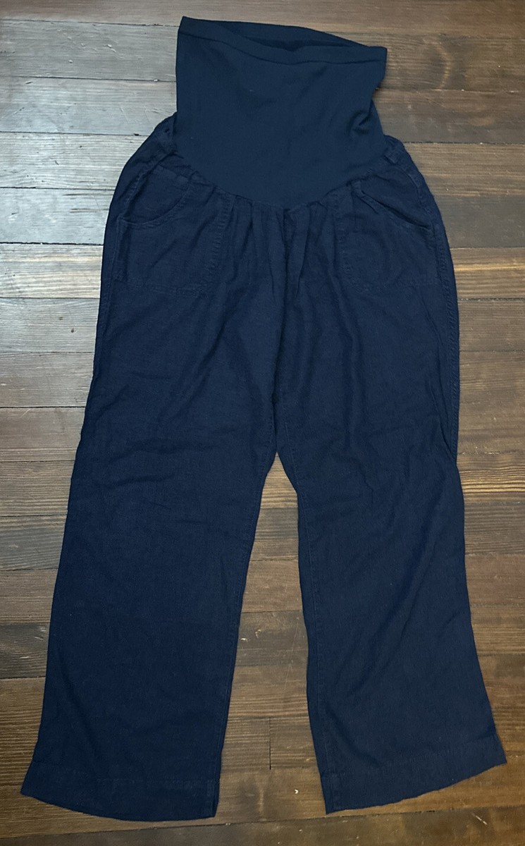 navy blue maternity dress pants Motherhood Linen Over Belly Panel X-Large Comfort Made from a comfortable