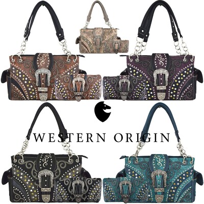 Western Buckle Concealed Carry Purse Country Handbag Women Shoulder Bag / Wallet