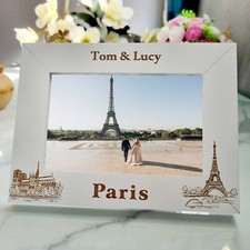 Paris Skyline Personalised Wooden Photo Frame France Holiday Memories Gift