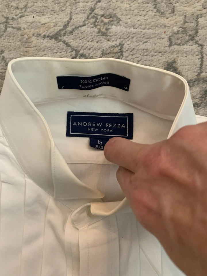 男式 Andrew Fezza 韩国制造 100% 棉打褶燕尾服正装衬衫 — 第 3/4 张图片
