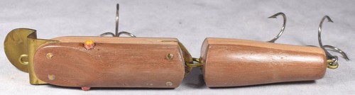 Handmade? Wooden Jointed Body Fishing Lure, 5.5” Long, 3 Treble Hooks - Picture 3 of 4