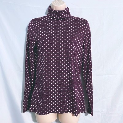 Lands End Dark Purple Turtle Neck Floral Top Size S
