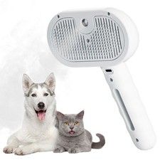 3 in 1 Cat Steam Brush with Release Button Pet Spray Hair Removal Comb White