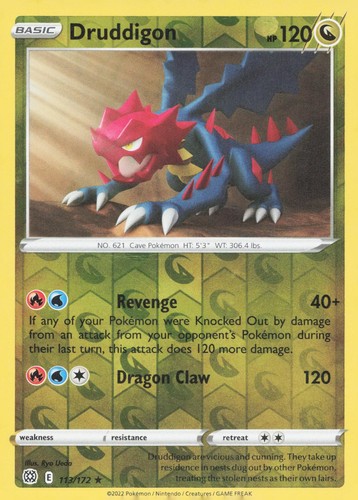 DRUDDIGON 113/172 BRILLIANT STARS POKEMON REVERSE HOLO NEAR MINT