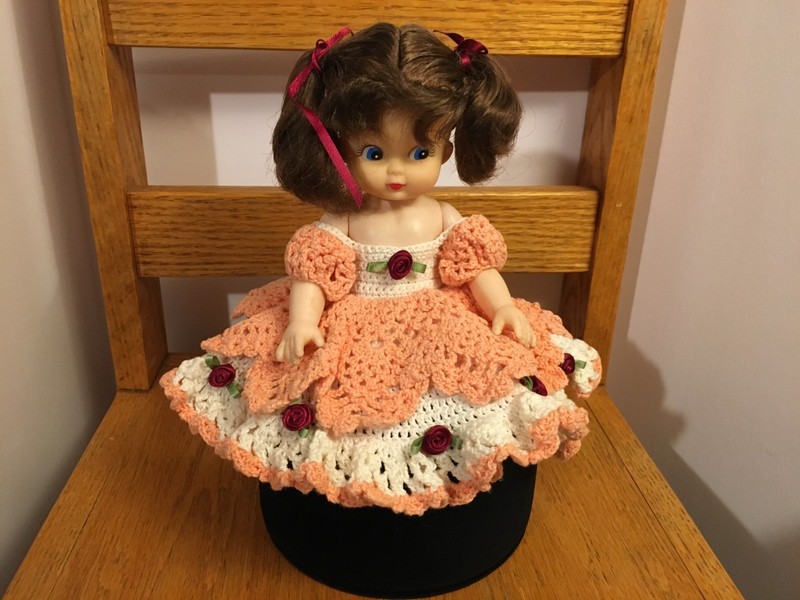 Fibre-Craft Materials Corp 1992 Plastic Toilet Paper Doll Pink Crochet Dress