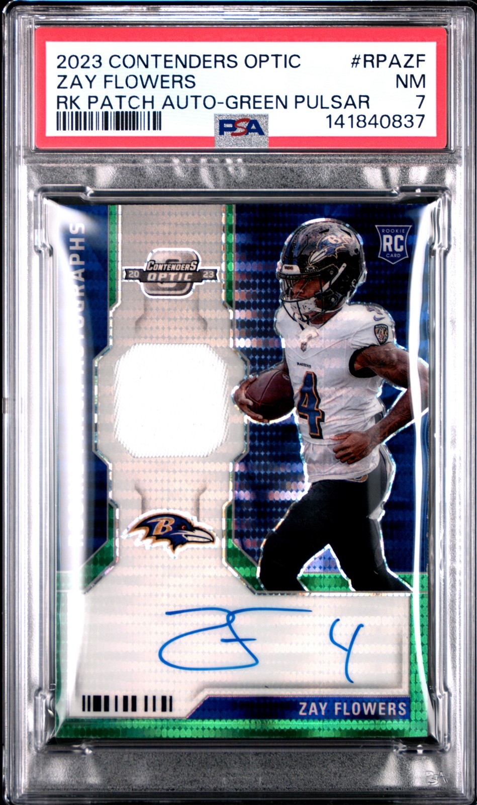 Zay Flowers Panini Contenders Optic Rookie Patch Autographs #RPAZF Green Pulsar