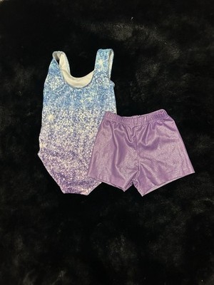 Girls Two-Piece Swimsuit Set Size Small Purple Blue Sparkle Swim Suit