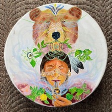 Shaman Drum Hand Made and Painted Shaman and Bear Sacred Valley Peru 14.25 inch