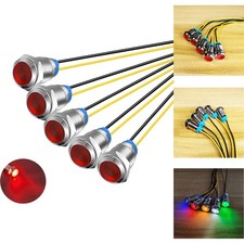 5 Red LED Metal Indicator Lights 110V-220V AC Waterproof 10mm Panel Signal Lamp
