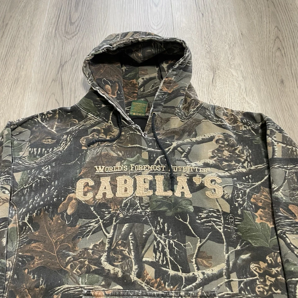 Y2K Cabelas Camo Hoodie Mens Large Camouflage Sweatshirt Distressed Grunge Skate - Image 3 of 4