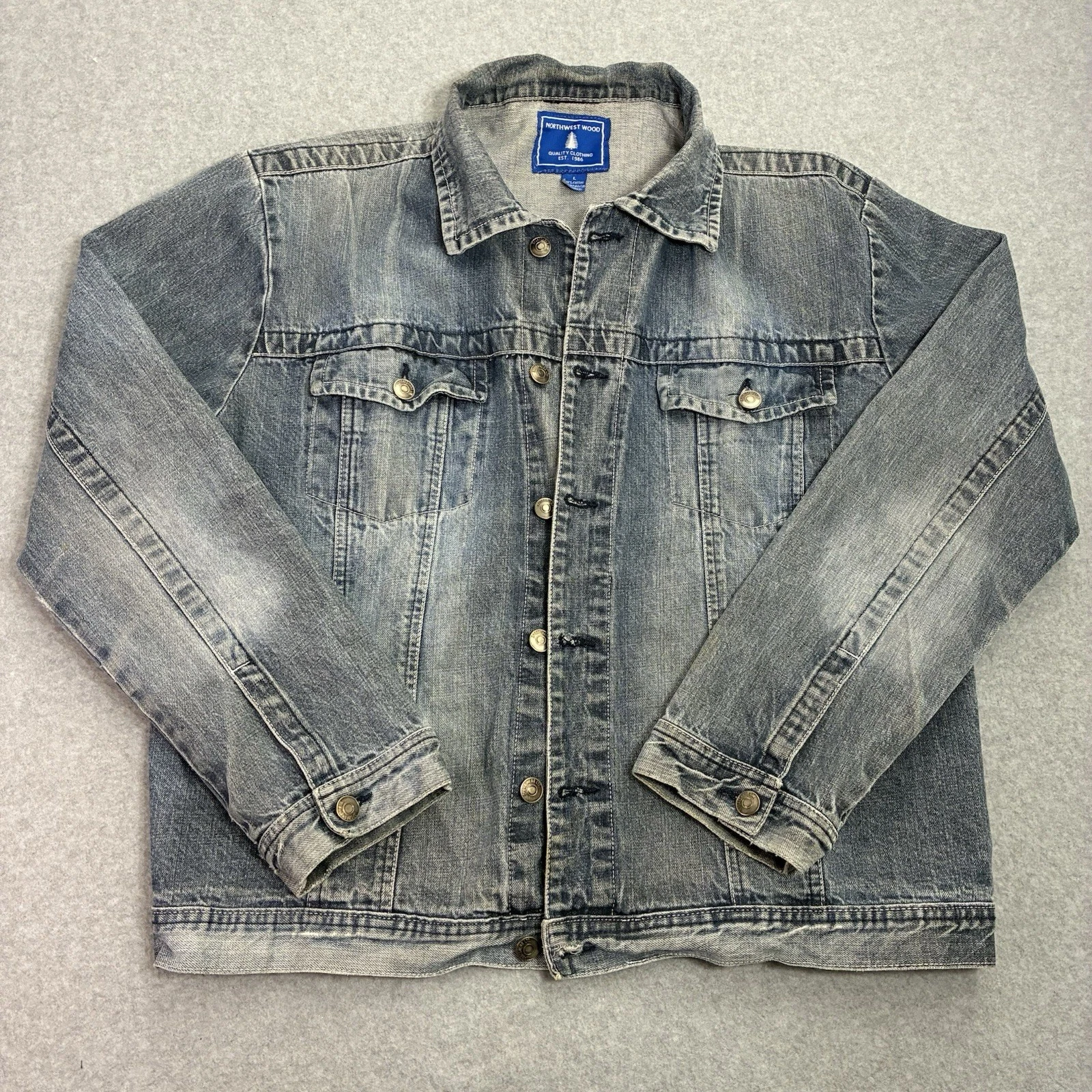 Northwest Wood Mens Denim Jacket Large Blue Trucker 100% Cotton