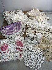 Lot of 12 Vintage Doilies Linen Lace Random Sizes Shapes Colors